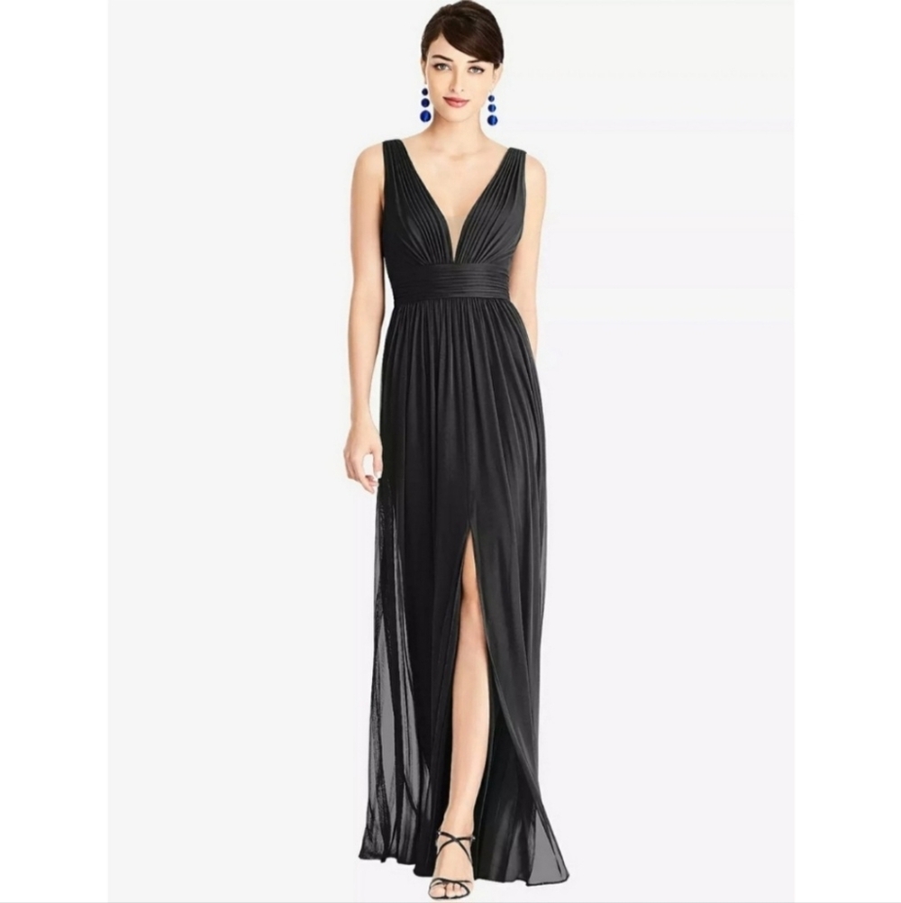 THREAD BRIDESMAID ILLUSION PLUNGE NECK SHIRRED MAXI DRESS  Size 0